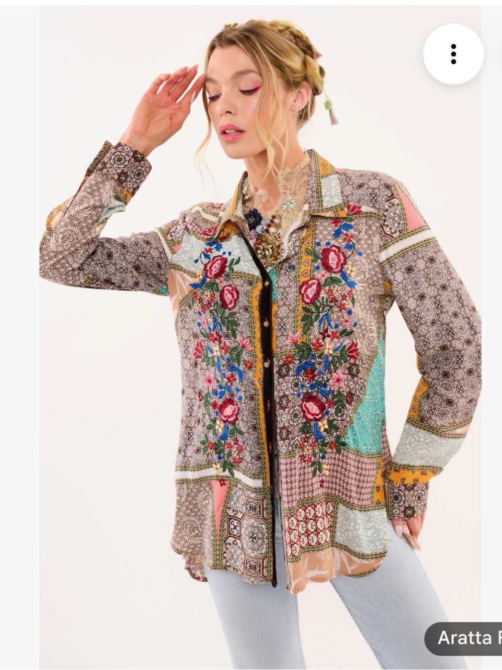 Aratta Silent Journey Beaded Luna Patchwork Blouse Top Sequin Embroidered Size M
